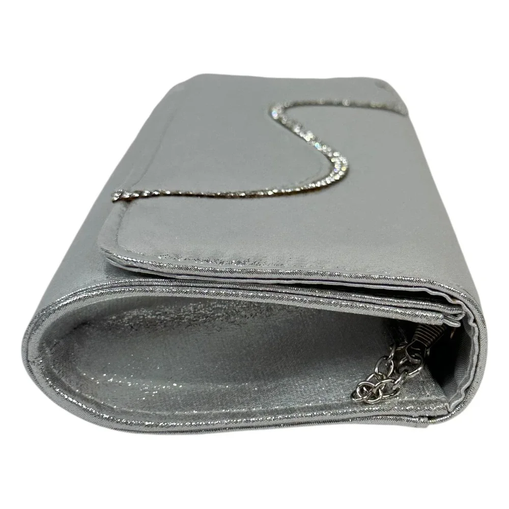 NWT Elite Champagne Clutch Purse Womens One Size Silver Glitter Rhinestone Chain